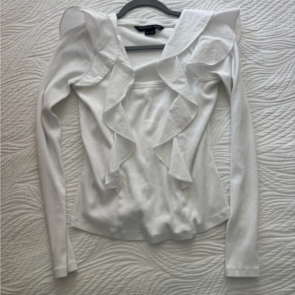 Veronica Beard Gidea Ruffle-Shoulder Knot Top - Picture 3 of 4